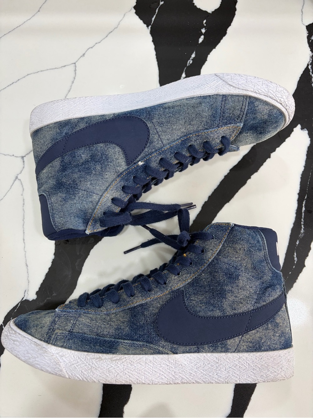 Nike Mid-Top Denim Sneakers in Navy and White